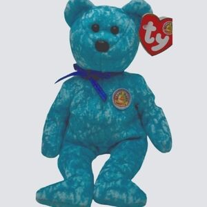 Ty Blue Stuffed Bean Bag  Plush with Ribbon